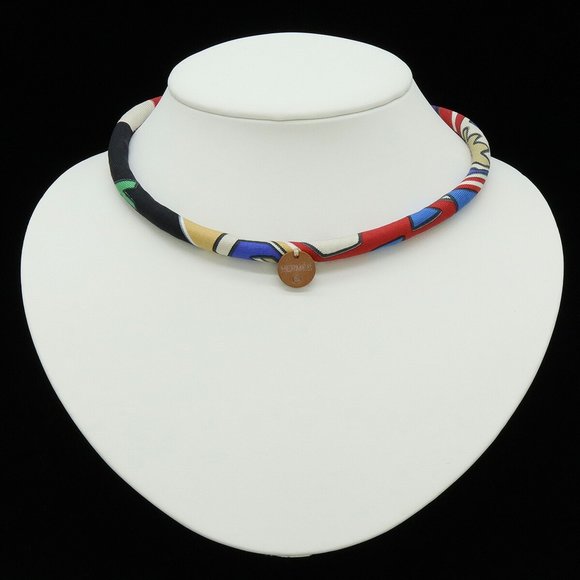 HERMES Petite H Bride de Soie Choker Necklace Bracelet 100% Silk Multicolor